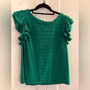 Anthropologie Green Ruffled Sleeve Blouse